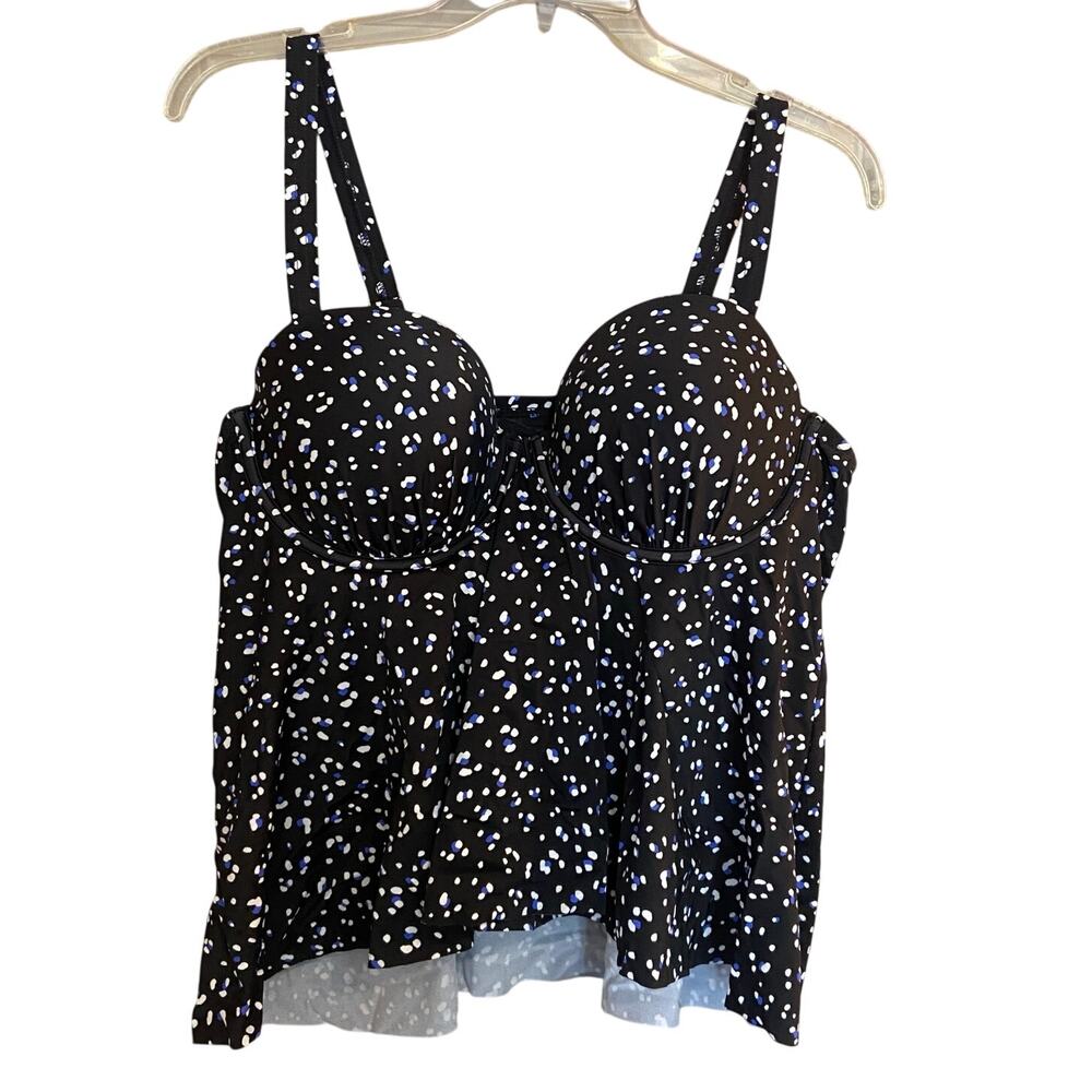 Swimsuits for All Size 20 Black White & Blue Polka Dot Underwire Tankini Top